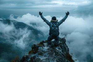 on the top of the mountain with a beautiful view professional photography photo