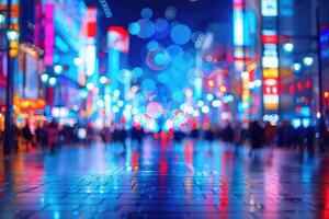 urban city bustling street with bright lights professional photography photo