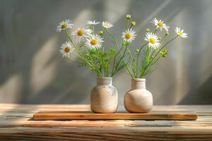 de madera mesa con luz de sol y sombra de flores profesional fotografía foto