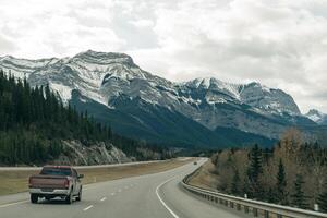 Trans-Canada highway in Banff National Park, showing the wildlife crossing overpass photo