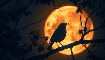 Bird silhouette with full moon. photo