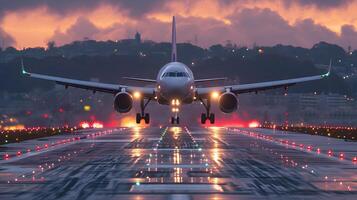 foto de avión en el pista. aire transporte concepto