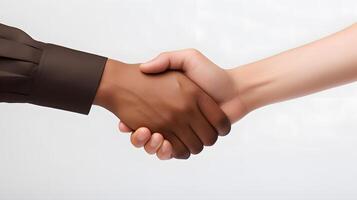 Close-up handshake between two races. No to racism photo