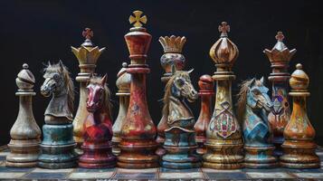 Chess pieces arranged strategically on a board photo