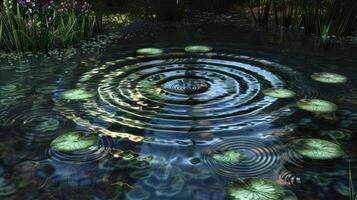 Binary raindrops creating ripples in a virtual pond photo