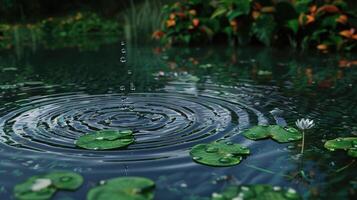 Binary raindrops creating ripples in a virtual pond photo