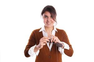 young woman knitting photo