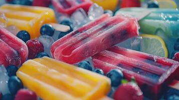 Popsicles made from fresh fruit juice and berries photo