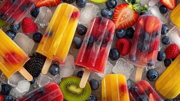 Popsicles made from fresh fruit juice and berries photo
