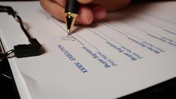 6 photo hispanic male hand filling out writing signature contract form