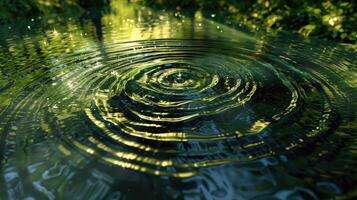binario gotas de lluvia creando ondas en un virtual estanque foto