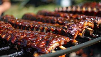 BBQ ribs glazed with smoky barbecue sauce photo