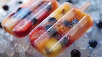 Popsicles made from fresh fruit juice and berries photo