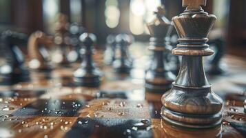 Chess pieces arranged strategically on a board photo