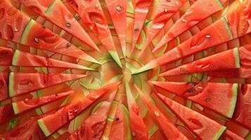 Watermelon slices arranged in a sunburst pattern photo