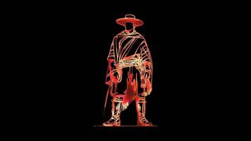 Glowing looping icon Argentine cowboy gaucho neon effect, black background. video