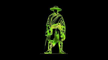 Glowing looping icon Argentine cowboy gaucho neon effect, black background. video