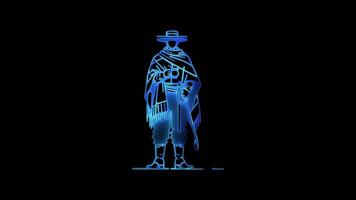 Glowing looping icon Argentine cowboy gaucho neon effect, black background. video