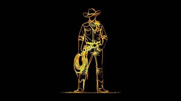 Glowing looping icon Argentine cowboy gaucho neon effect, black background. video