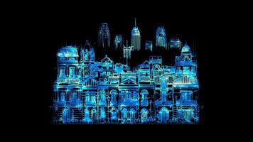 raggiante looping icona argentina quartieri di buenos arie neon effetto, nero sfondo. video