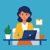 A woman working her laptop vector