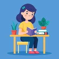 A girl reading a book vector