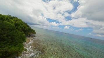 High speed flight over a desert island in the Maldives video