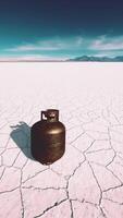 old rusted danger gas container on salt lake video