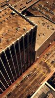 An aerial view of a bustling city with towering skyscrapers and busy roadways video