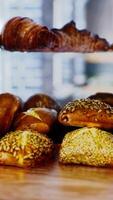 Fresh bread on shelves in bakery video