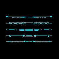 Futuristic HUD header and footer interface elements from Sci Fi and technology games. Future technology hologram screen frame border, blue text bar and divider, ui design vector