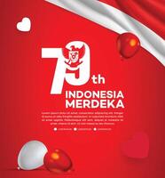 Indonesia 79º aniversario Merdeka celebracion antecedentes con rojo y blanco globos y texto vector