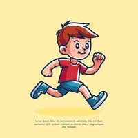 cute cartoon illustration of boy running in flat design style vector