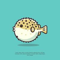 cute illustration of puffer fish in flat design style vector