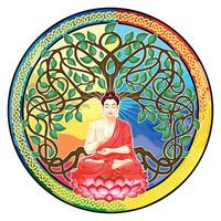 Buda siddharta gautama meditación en loto flor árbol de vida vector