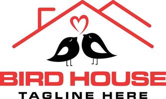 Bird house logo design with lovebirds vector