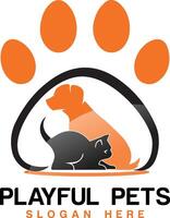 Dog cat in paw logo design with pets icons vector