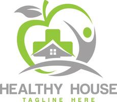 Health house logo design with apple icon vector