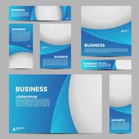 A blue and white business template with a wave design and placeholders for text and images. vector