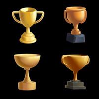 Collection of various gold trophies on a black background vector