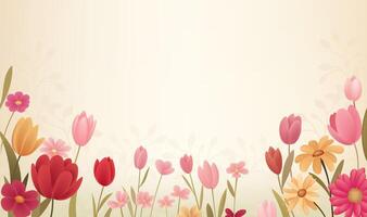 a pink and yellow flowered wall with a pink tulip in the middle vector