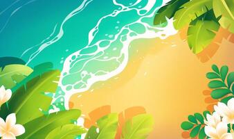 a colorful illustration of a beach scene with a tropical scene vector