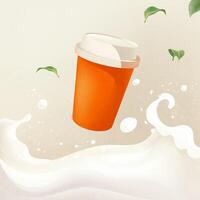 A drink is placed on a white background with liquid vector