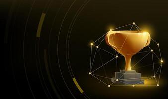 A gold trophy stands on a platform against a black background vector