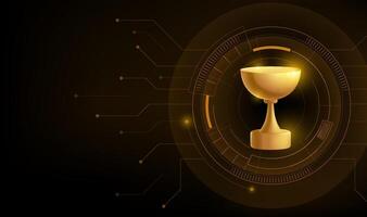 A gold trophy on a black background with a gold Hud circle in the middle vector