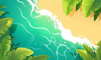 a colorful illustration of a beach scene with a tropical scene vector