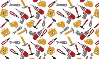 Stock illustration set isolated icons building tools repair, construction buildings, drill, hammer, screwdriver, saw, file, putty knife, ruler, helmet, roller, brush, tool box, kit flat style vector