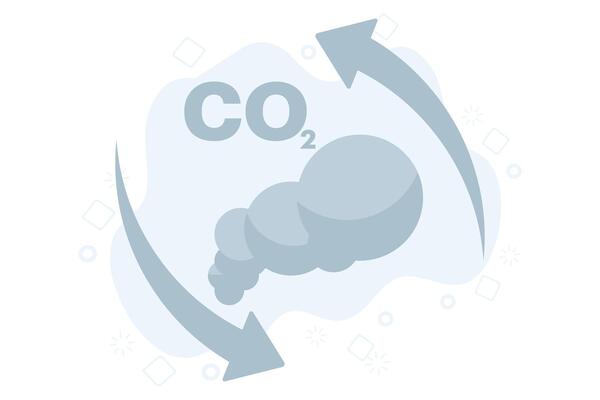 CO2 smoke concept. Up Down Arrow Illustration of Cloud Carbon Dioxide Emissions. Air and environmental pollution. air cleanliness standards. Flat illustration isolated on background.