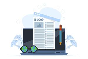 Blog article creation concept, content writer. freelance business and marketing. Creative writing. Copy author. Content management. learn online education about storytelling, copywriting, and seo. vector