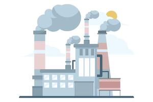 air pollution concept, factory with polluting CO2 cloud smoke isolated on white co2 dioxide emission production from factory symbol, air quality damage, flat illustration on white background. vector